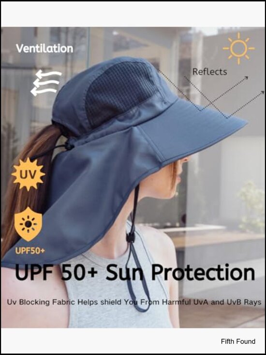 Women\'s Foldable Wide Brim Sun Hat with Neck Flap and Ponytail Hole main image 4